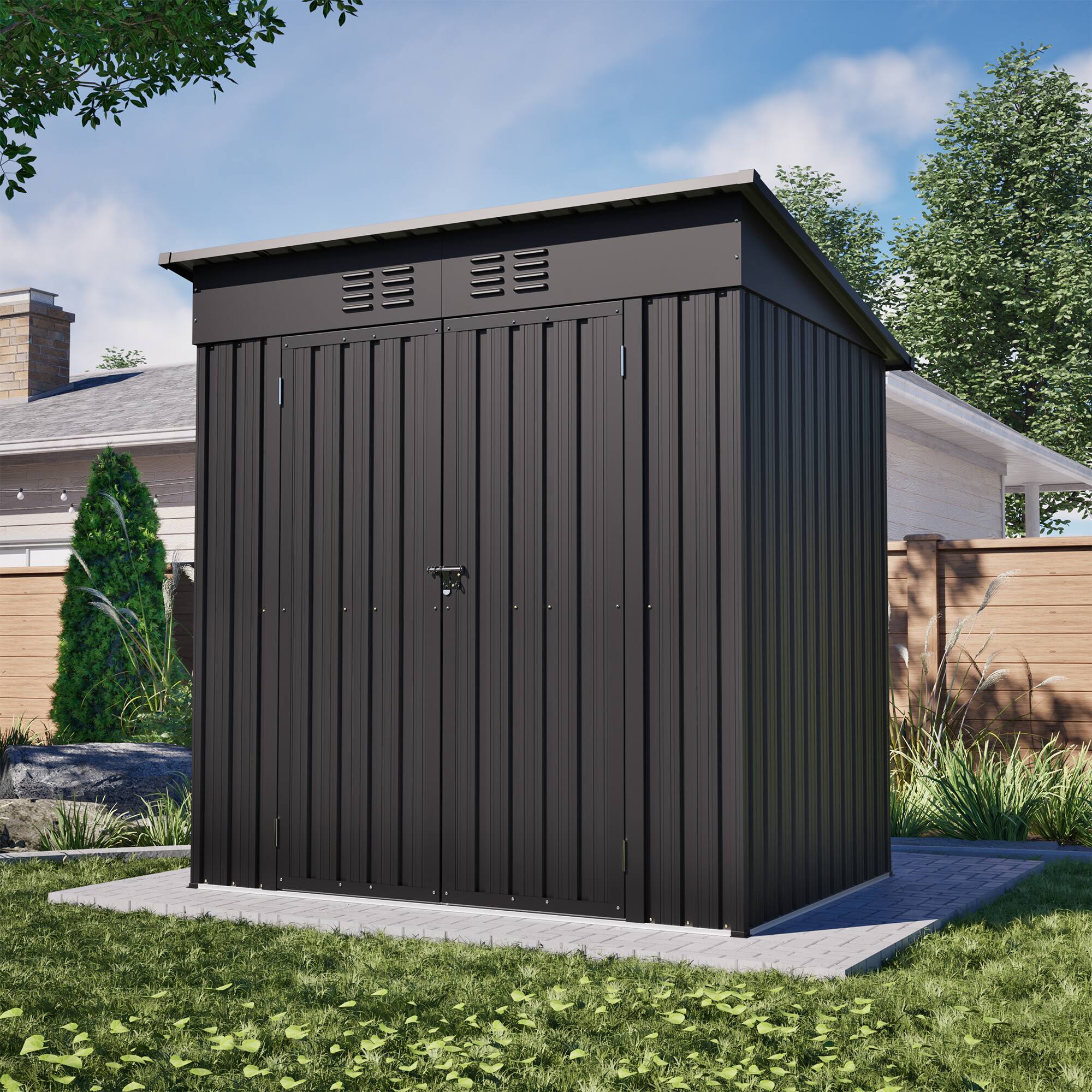Left. Mondawe - 6x4 FT Outdoor Storage Shed With Floor Base - Black.