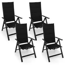 Gymax - Set of 4 Patio Folding Chairs Lightweight Outdoor Dining Chairs w/ Padded Seat - Black