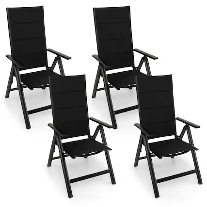 Front. Gymax - Gymax Set of 4 Patio Folding Chairs Lightweight Outdoor Dining Chairs w/ Padded Seat - Black.