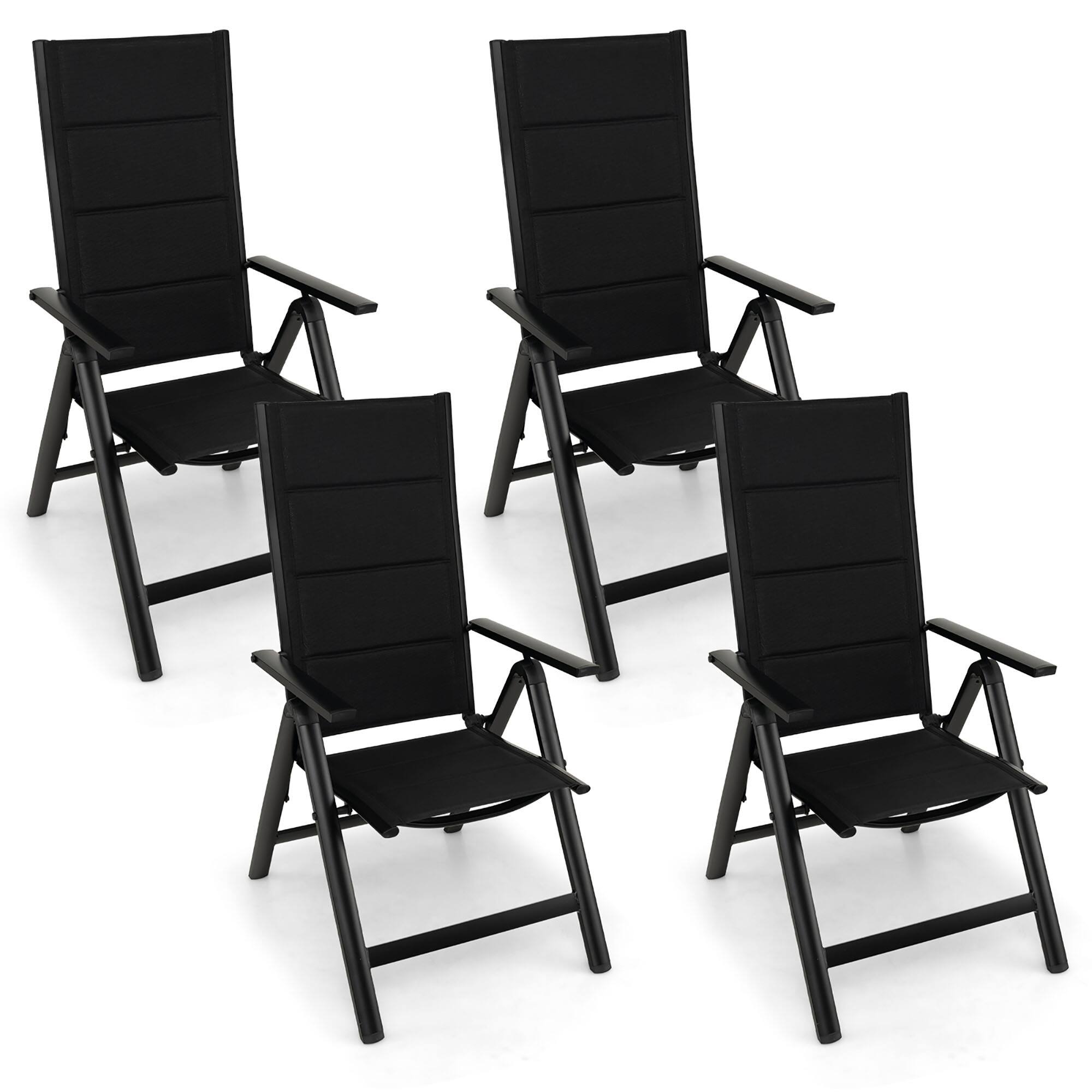 Front. Gymax - Gymax Set of 4 Patio Folding Chairs Lightweight Outdoor Dining Chairs w/ Padded Seat - Black.