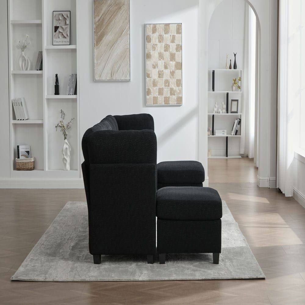 Alt View 10. Kadyn - U-Shaped 6-Seat Sectional, Configurable Modular Couch with Chaise and Storage Ottoman, Black - Black.