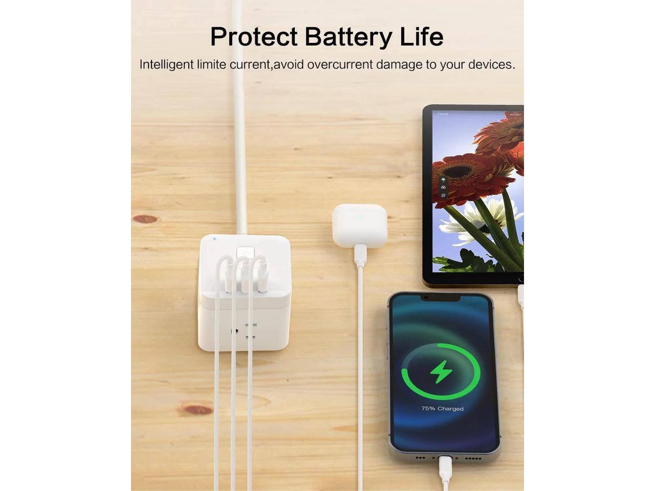 Protect Battery Life  
Intelligent limit current, avoid overcurrent damage to your devices.  

75% Charged