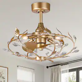 Parrot Uncle - 24" French Elegant Crystal Leaf Fandelier Ceiling Fan with Remote - Gold