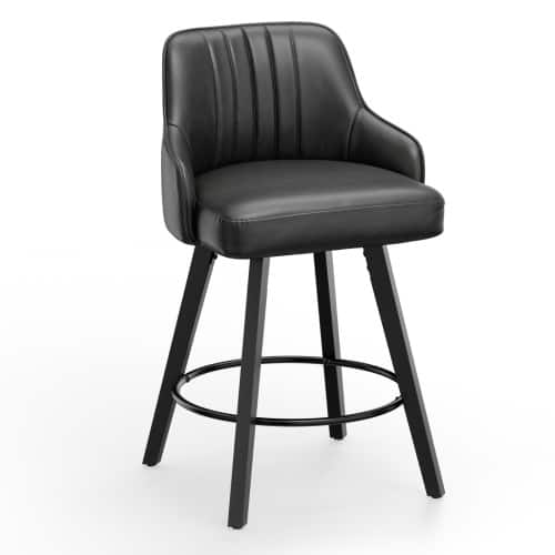 Winado - 26" H Swivel Barstools Counter Height Bar Stool Modern Counter Stool with Back Kitchen High Chairs Solid Wood Legs - Black Pu-Set of 1