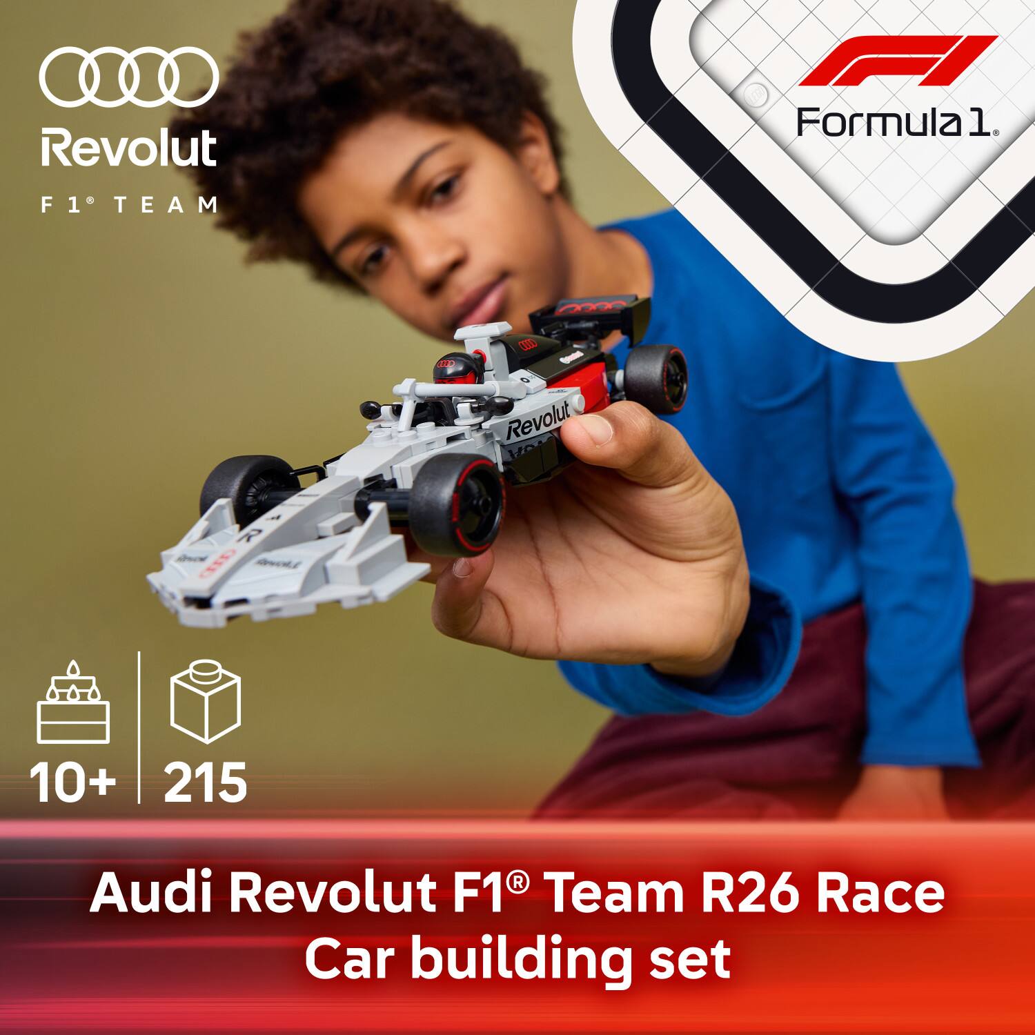 Revolut F1 TEAM Formula 1.  
2 S - Revolut VOA R OD Aos 10+ 215 R Audi Revolut F1 Team R26 Race Car building set
