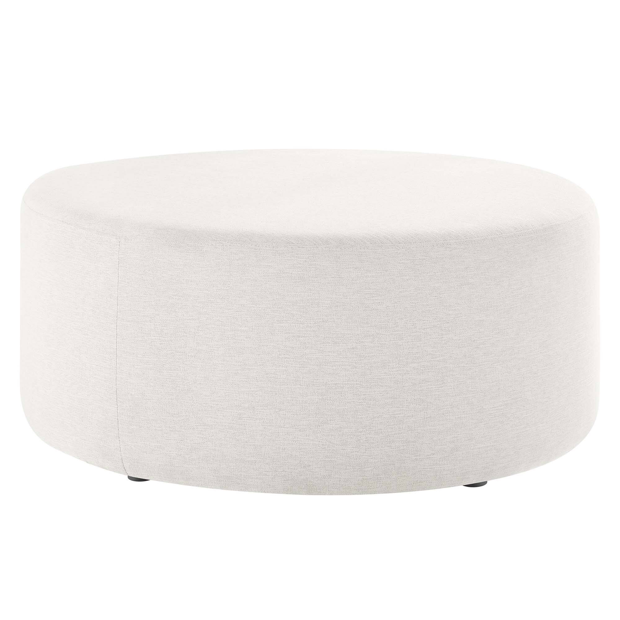 Angle. Modway - Callum Large 38" Round Woven Heathered Fabric Upholstered Ottoman by Modway - Heathered Weave Ivory.