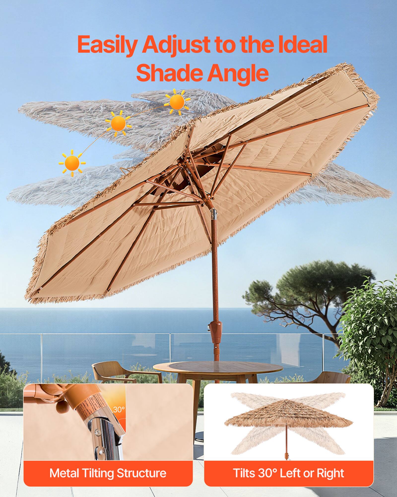 Easily Adjust to the Ideal Shade Angle

Metal Tilting Structure

Tilts 30° Left or Right