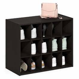 Furinno - FANO Stackable Shoe Storage, Shoe Rack, 15-Cube Shoe Organizer, for Closet Entryway, Office, Garage - Black Dark Oak
