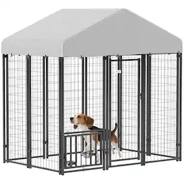 Pawhut - x 4' x 6' Outdoor Dog Kennel with Roof - Silver