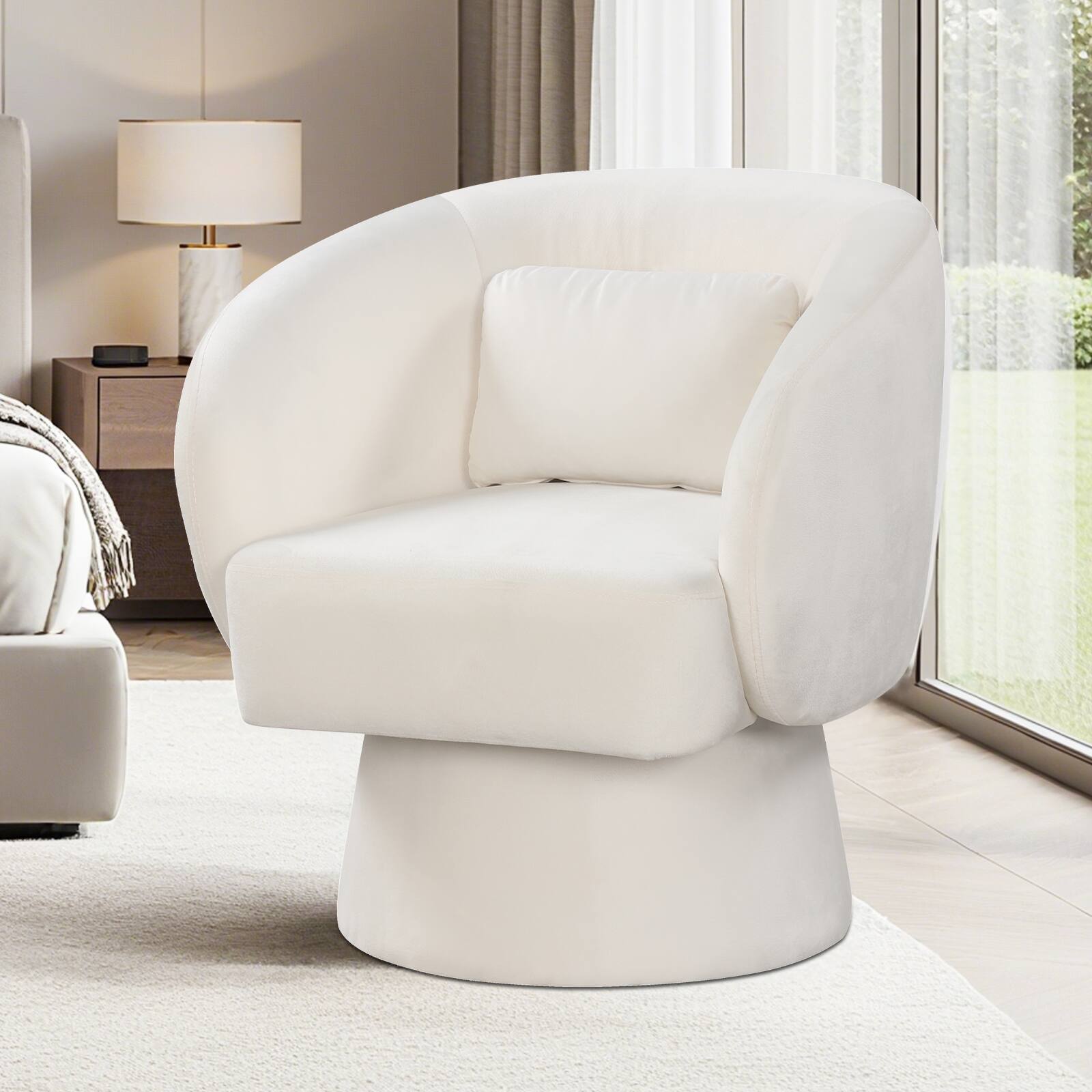Alt View 4. Gymax - Gymax 2PCS Swivel Accent Chair w/ Back Removable Lumbar Pillow 360 Degree Rotating Function Beige - Beige.