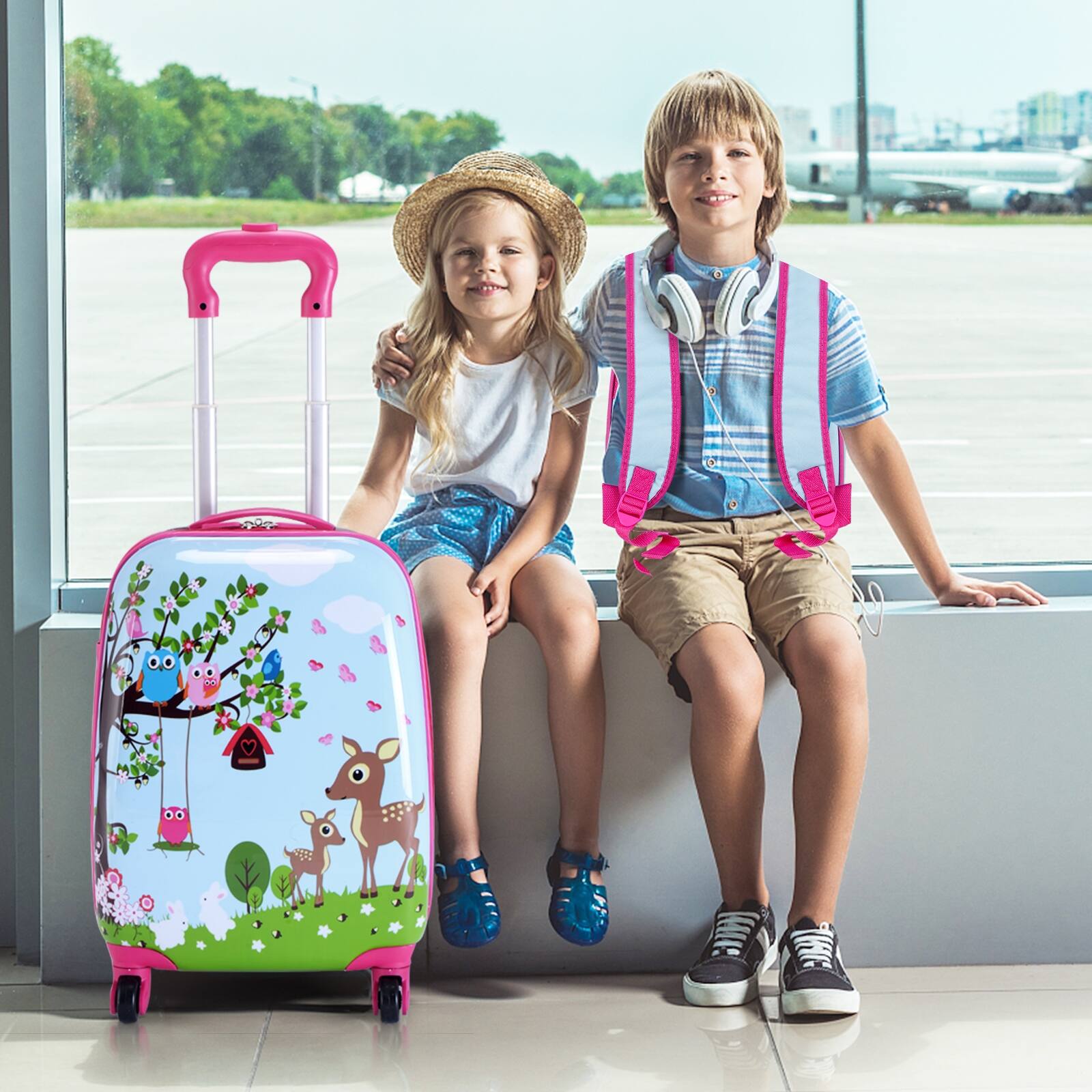 Alt View 8. Ecooso - 2-Piece Kids Luggage Set, 16" Rolling Suitcase + 12" Backpack, Carry-On Travel Set for Kids - Multicolor.