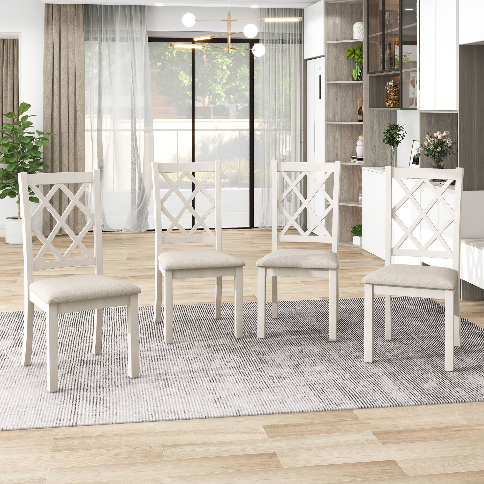 Alt View 1. APRILSOUL - Mid-Century Solid Wood 5-Piece Round Dining Table Set with Upholstered Chairs for Small Places Walnut Table+Beige Chair - Walnut.