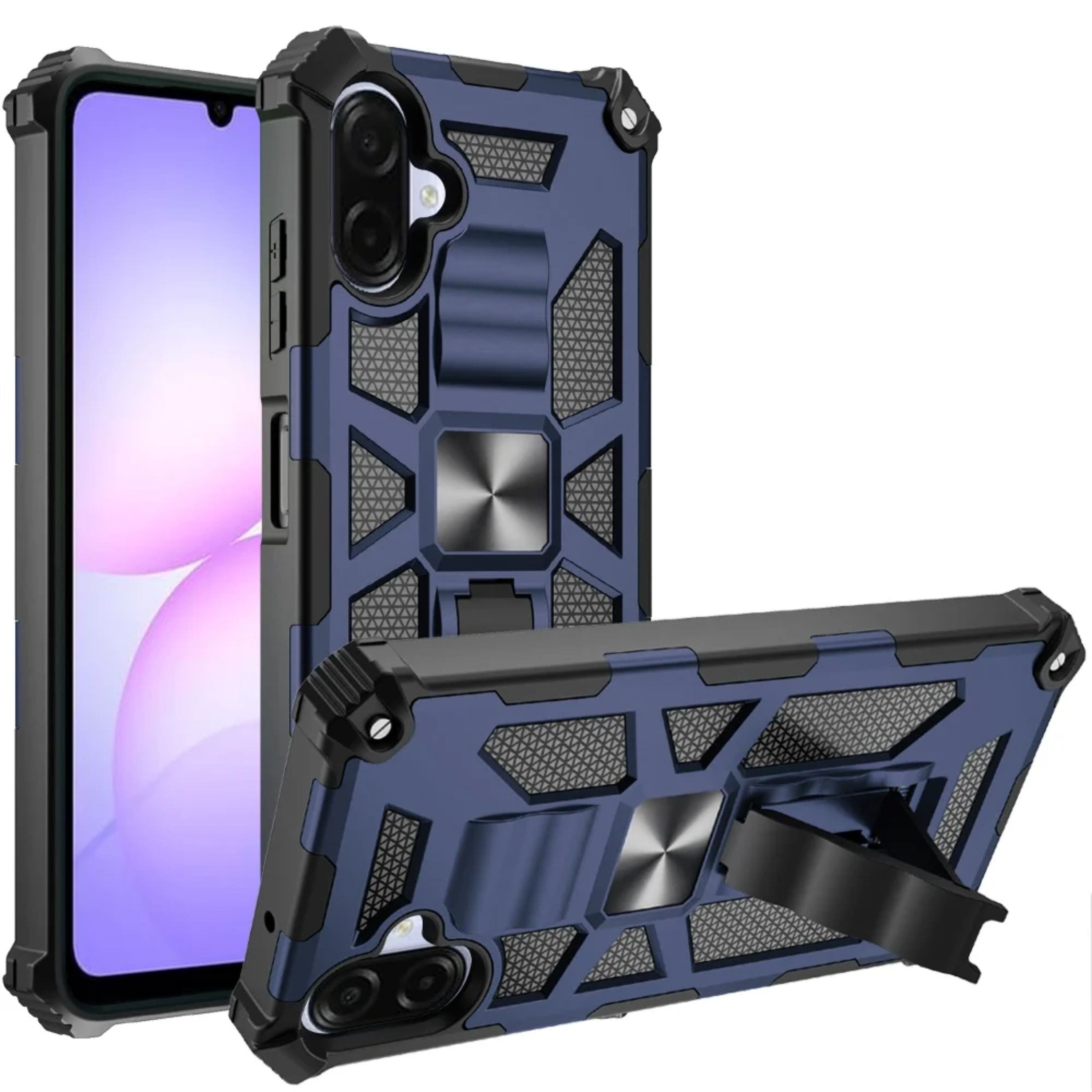 Kitcheniva - Shockproof Modern Stand Metal Plate Phone Case With Tempered Glass For Samsung Galaxy A07 - Dark Blue