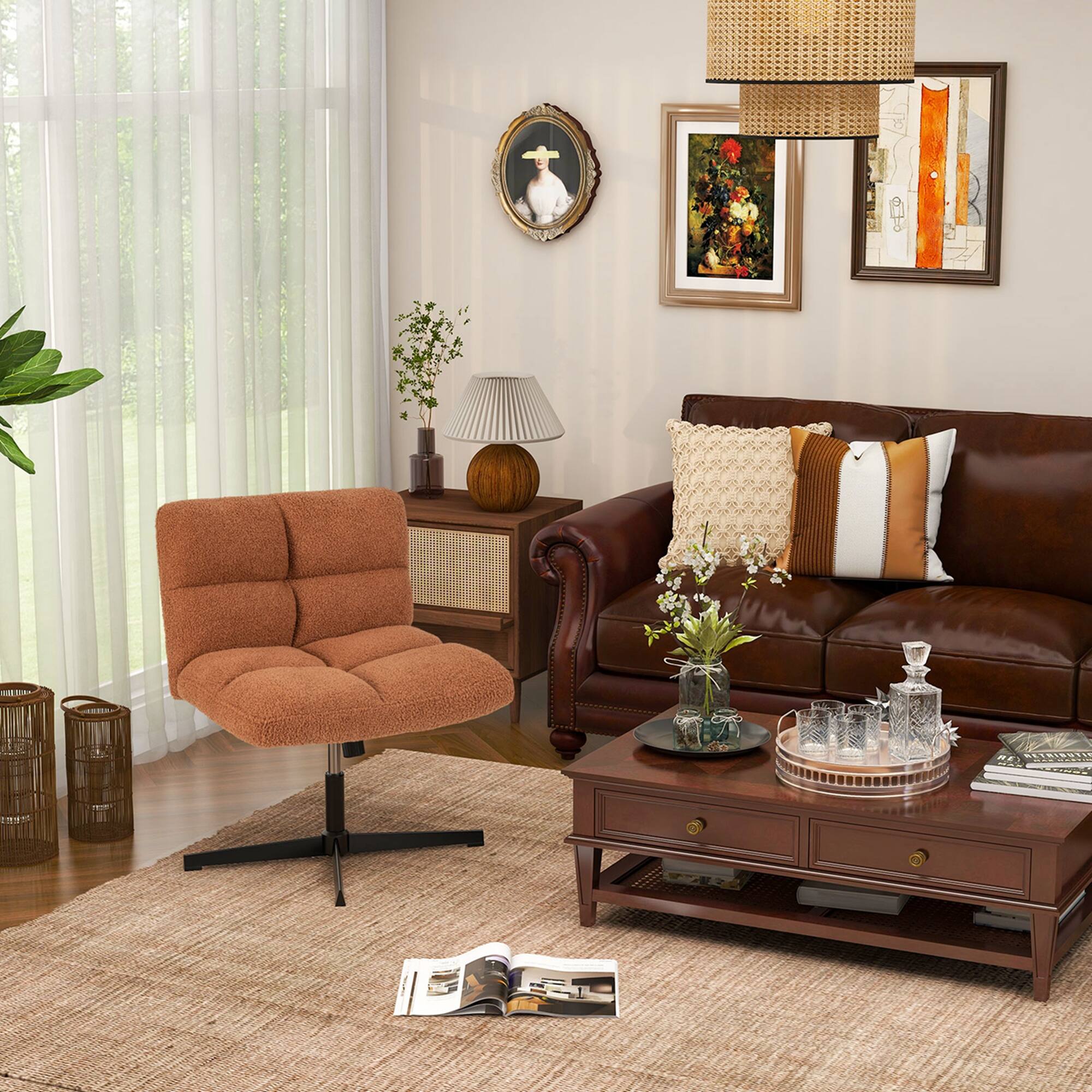 Alt View 13. Costway - Modern Armless Swivel Office Chair with Adjustable Height - Brown.