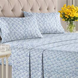 CGK Linens - Luxuriously Soft 4-Piece Floral Sheet Set - Wrinkle-Resistant, Printed Pattern - Queen - Blue Meadow