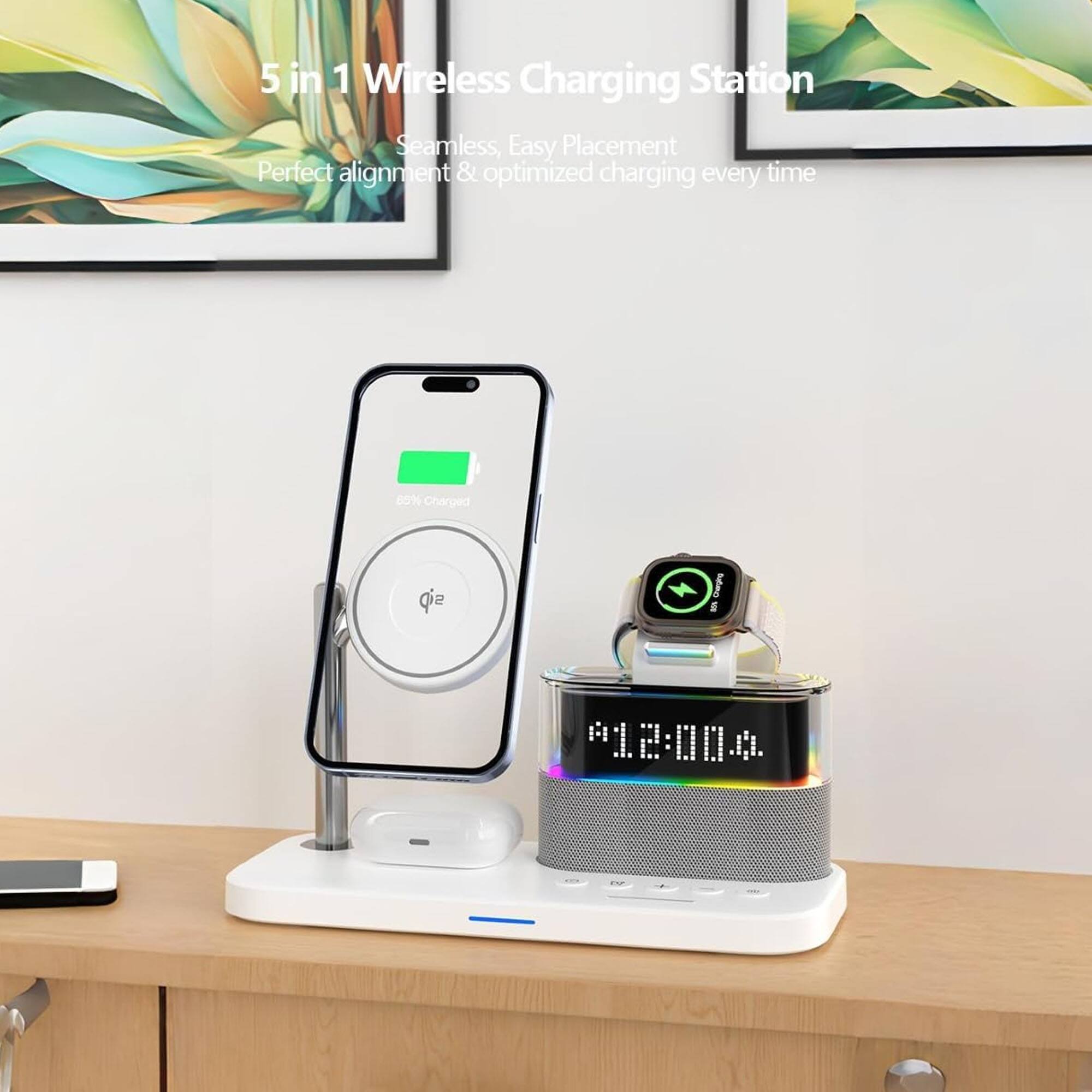 5 in 1 Wireless Charging Station  
Seamless, Easy Placement  
Perfect alignment & optimized charging every time  

65% Charged  
81:20:00:4
