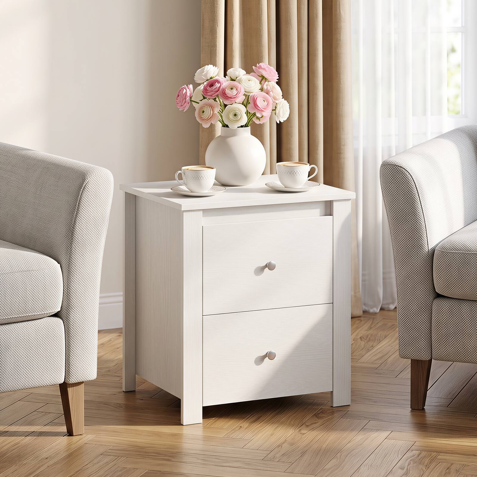 Alt View 4. Gymax - Gymax 2PCS Modern Nightstand w/ Storage 2 Drawers and Support Legs for Bedroom White - White.