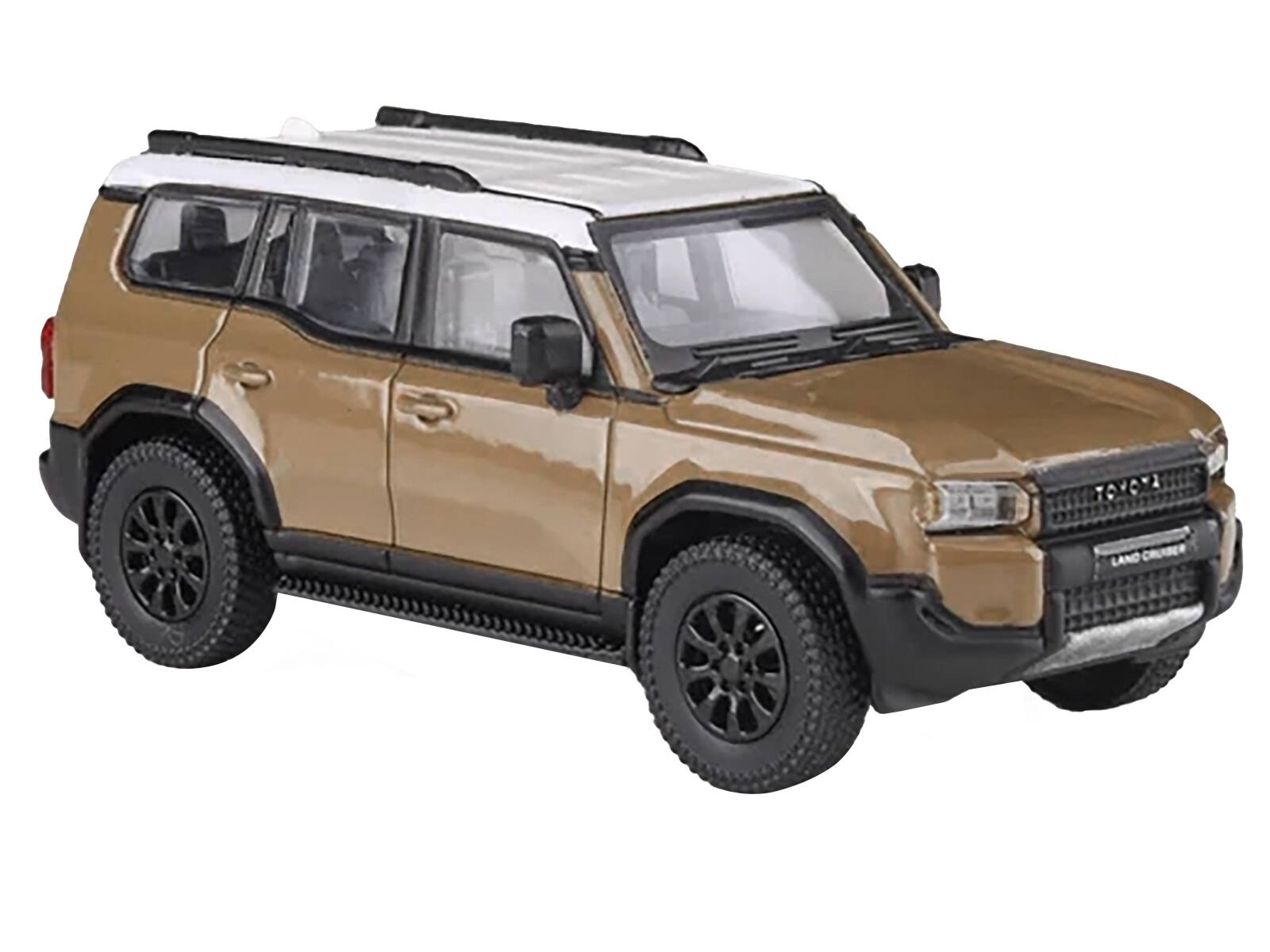 Angle. Paragon - 2024 Toyota Land Cruiser 250 Prado Trail Dust Beige with White Top 1/64 Diecast Model Car by Paragon Models - Dust Beige with White.