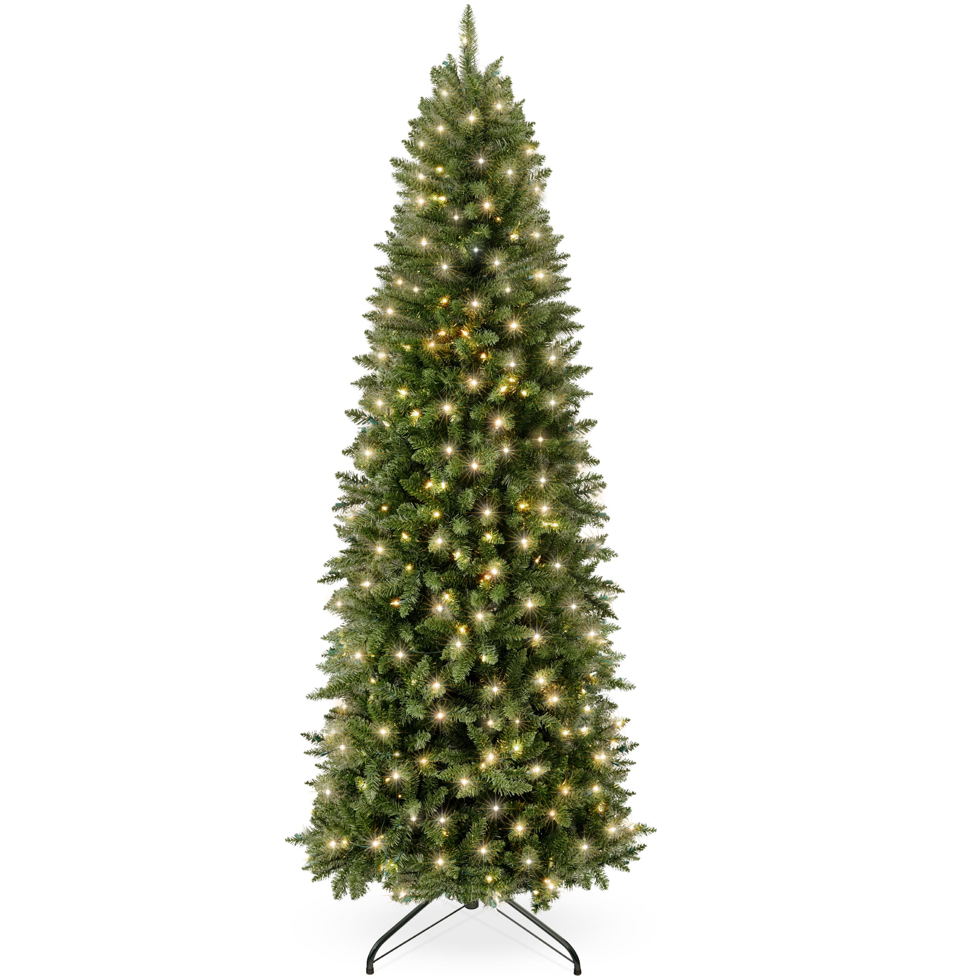 Best Choice Products - 9ft Prelit Pencil Christmas Tree, Spruce Style Holiday Decor w/ 1,298 Tips, 450 Lights, Base - Green w/ White Lights