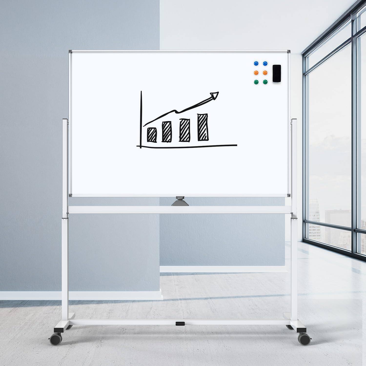 Alt View 6. PARKER SLATER - Large Dry-erase Rolling Magnetic Whiteboard - 48 X 32 Inches Dry Erase Board With Stand Height Adjust Double Sides.