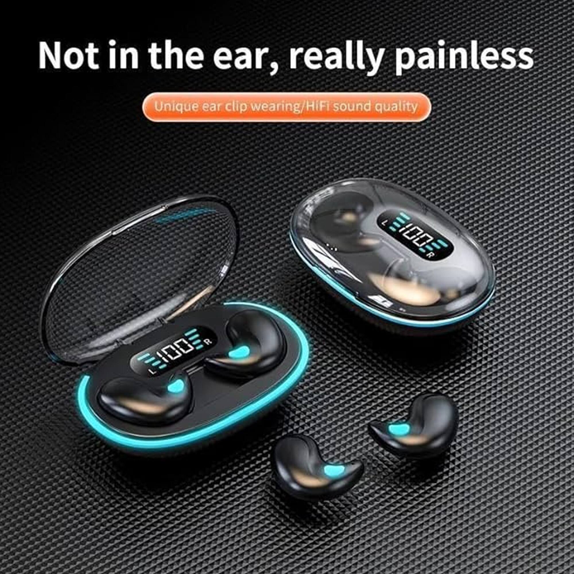 Not in the ear, really painless  
Unique ear clip wearing/HiFi sound quality