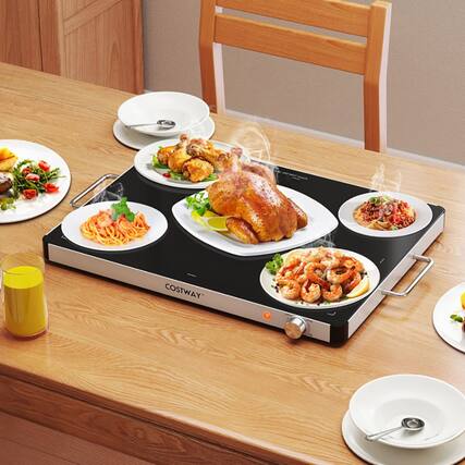 Front. Akoasm - Electric Warming Tray with Adjustable Temperature Overheat Protection, Keep Food Hot for Parties Buffets Family Dinners - Black.