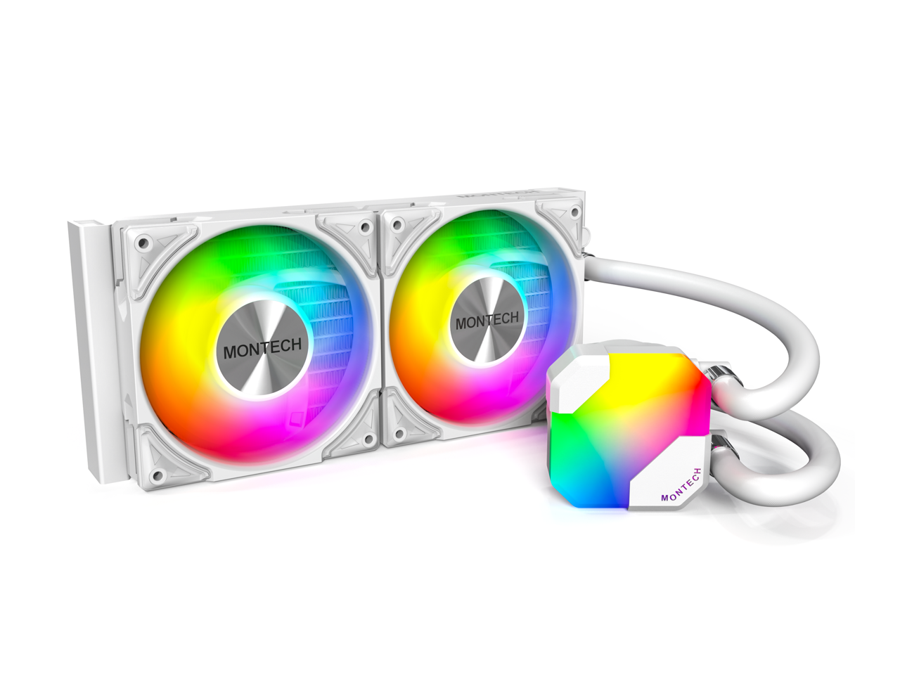 Montech - HyperFlow ARGB 240 - AIO CPU Cooler, Intel/AMD, 3100RPM Pump, 2x ARGB Fans - White
