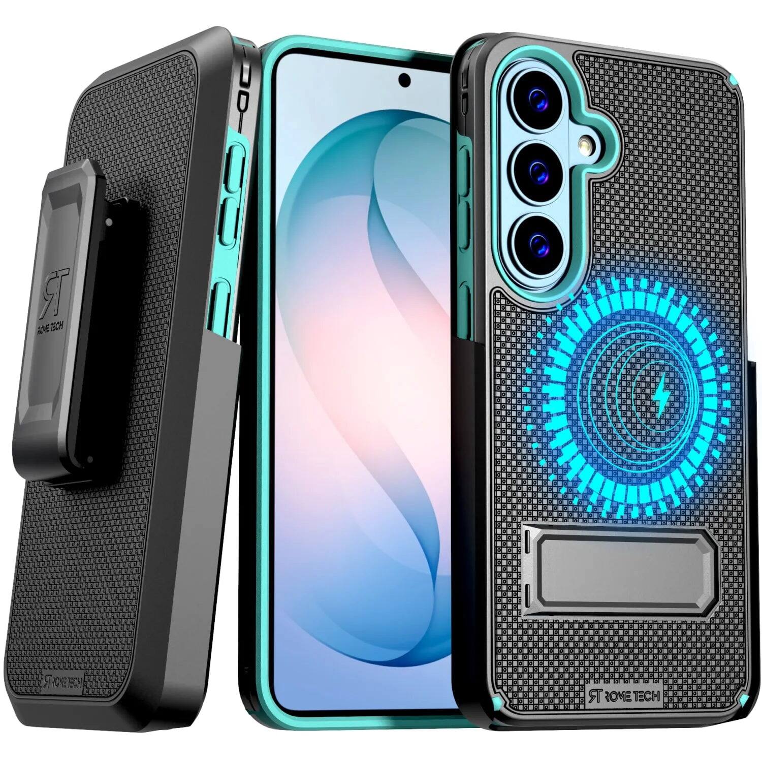 RomeTech - Belt Clip Holster Case for Samsung Galaxy S26 Plus, Black/Green - Black / Green