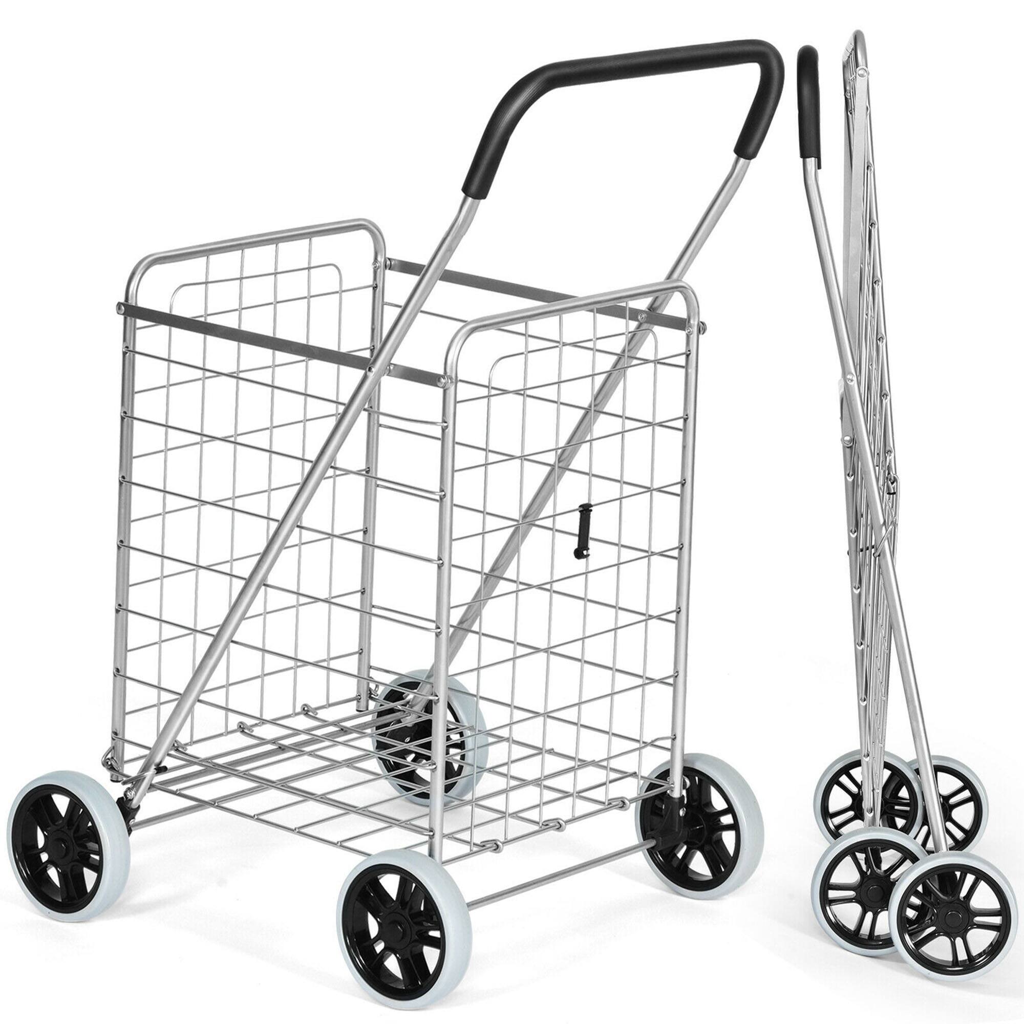 Alt View 8. Gymax - Gymax Folding Shopping Cart Utility Trolley Portable For Grocery Laundry Travel Silver - Silver.