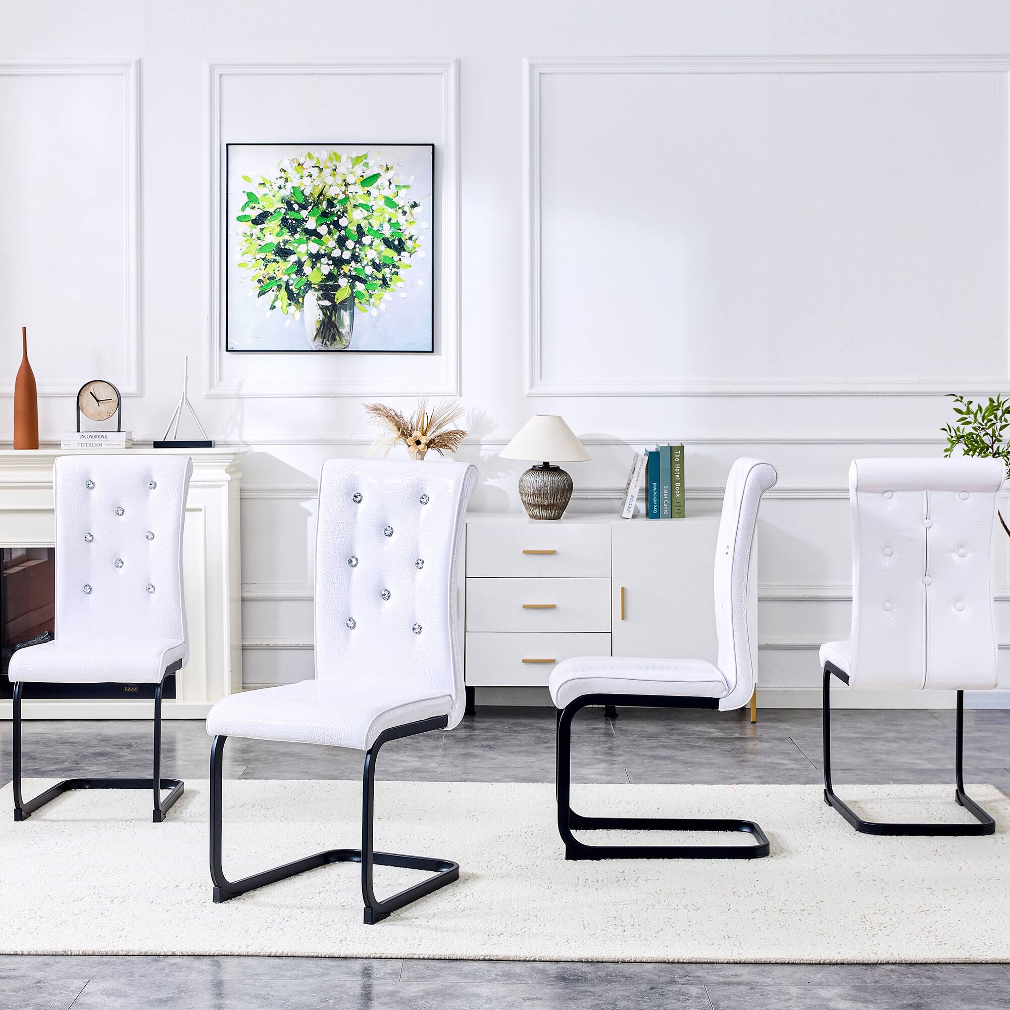 Back. Loheer - Set of 2 Retro Faux Leather Dining Chairs 1.37 x 1.87 x 3.3 ft - White.