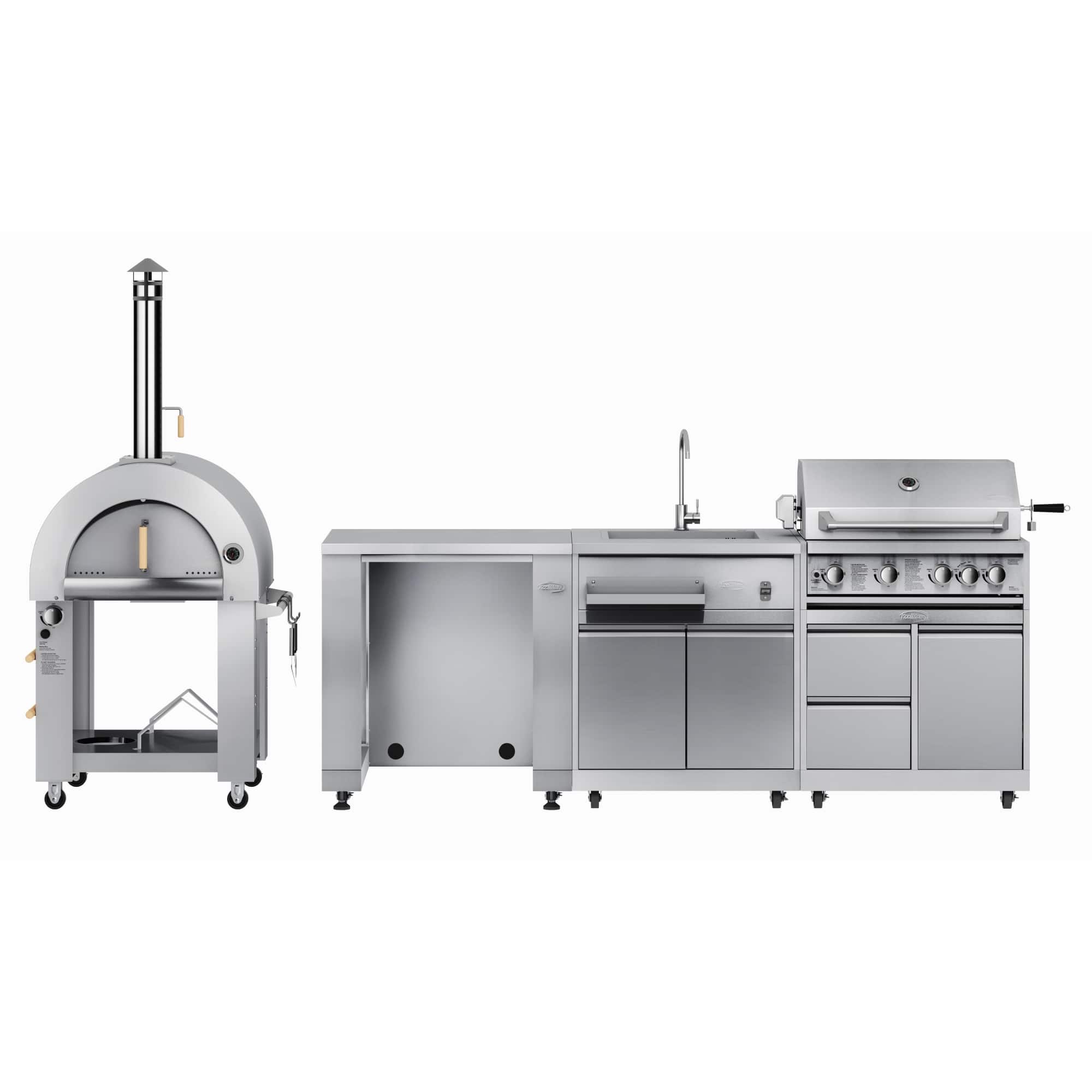 Koolmore - Outdoor Modular Kitchen with a Dual Fuel Pizza Oven, Refrigerator and Cabinet, Sink, 30 in. BBQ Grill And Grill Cabinet - Stainless Steel