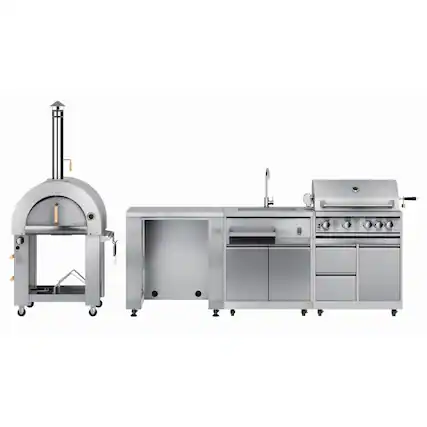Front. Koolmore - Outdoor Modular Kitchen with a Dual Fuel Pizza Oven, Refrigerator and Cabinet, Sink, 30 in. BBQ Grill And Grill Cabinet - Stainless Steel.