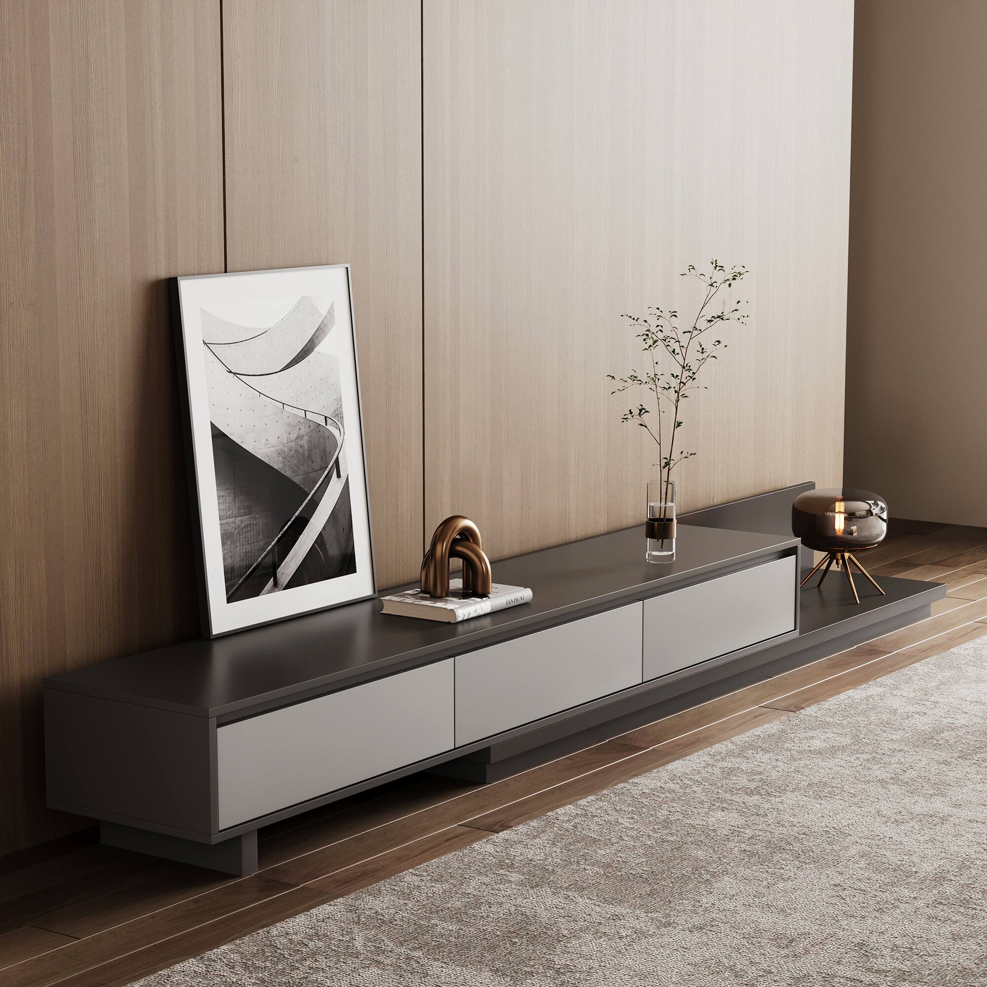 Alt View 1. luck idea - 78.7" Stretchable TV stand,tv console With Three Storage Drawers , Suitable for TVs up to 100 inches. - Gray.