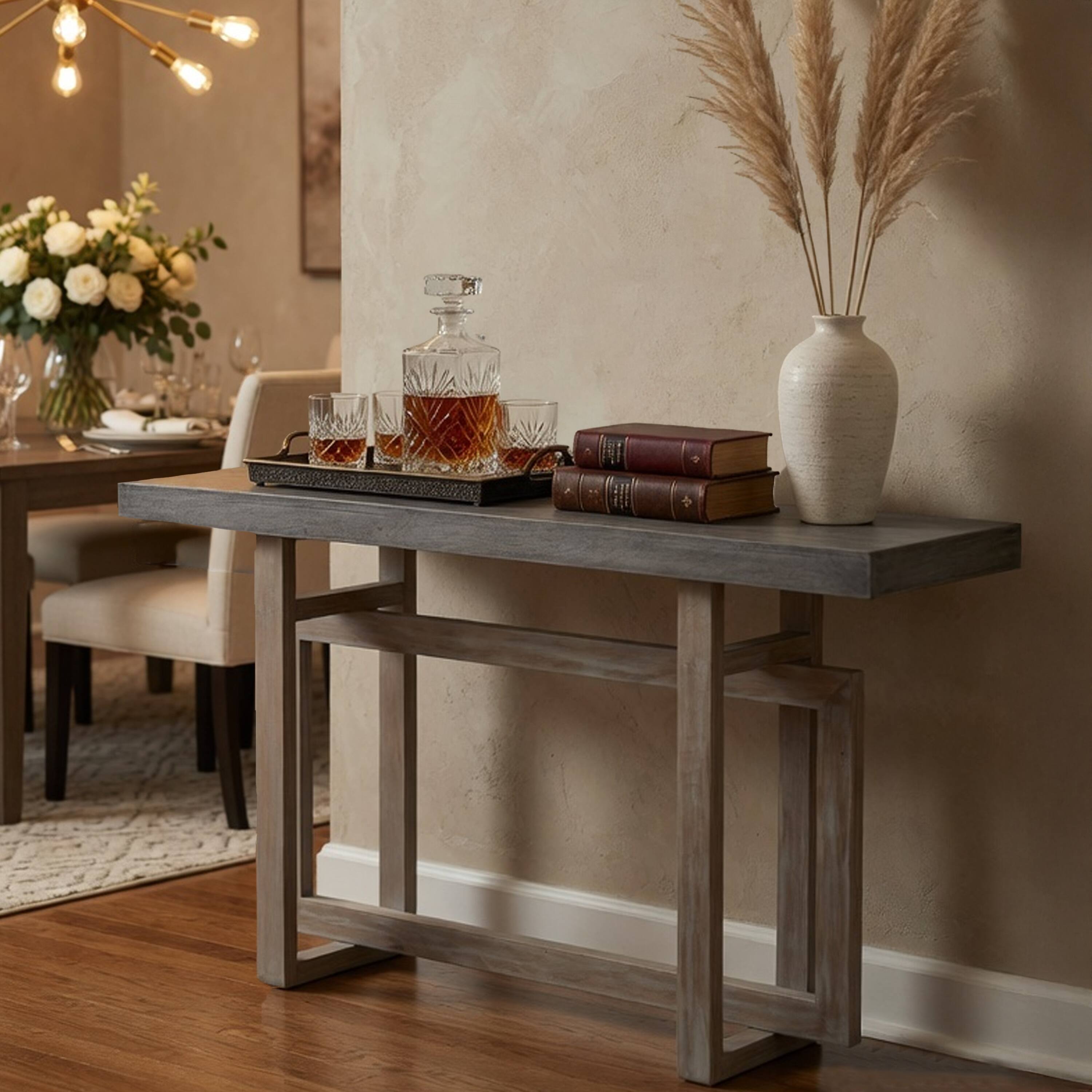 Alt View 5. Manhattan Lane - 59 Inch Artisan Sideboard Console Table with Geometric Interlocked Base - Gray.