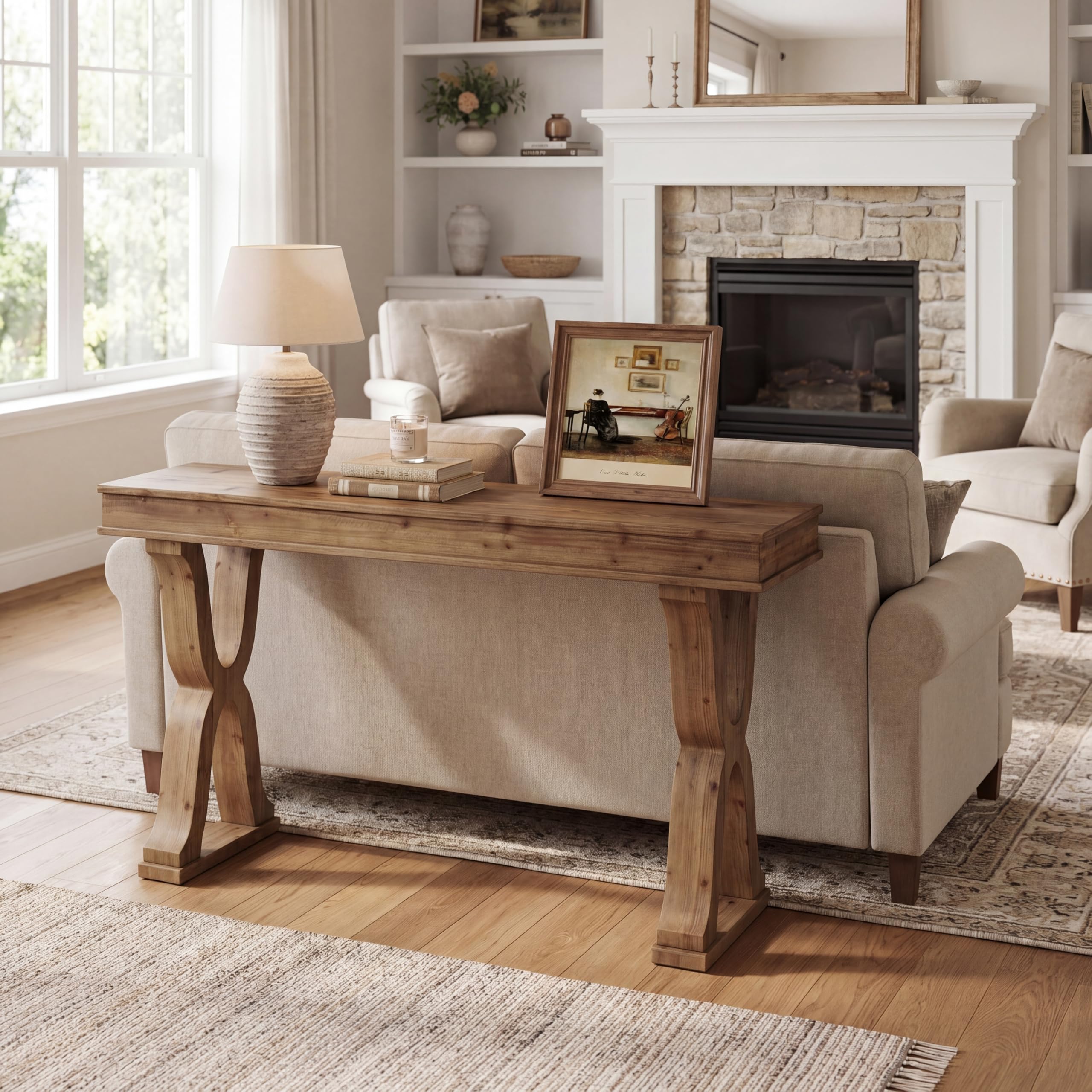 Alt View 1. Tribesigns - 63" Solid Wood Farmhouse Console Table with Thicken Tabletop - Brown.