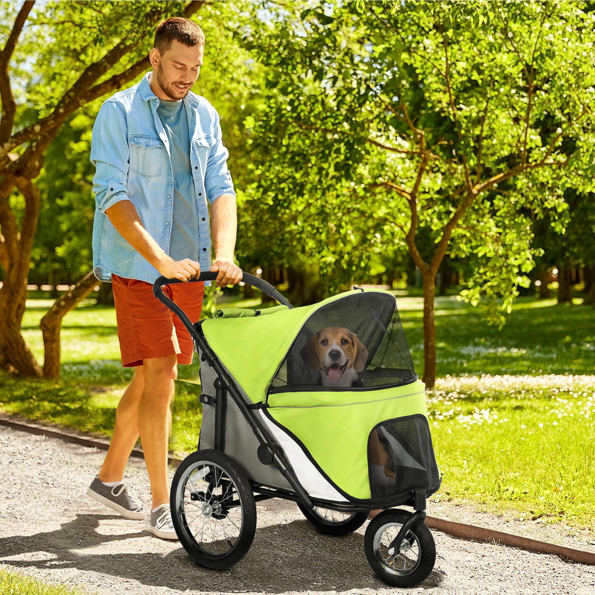 Angle. Pawhut - Dog Stroller, 3 Wheels Pet Stroller with One-Hand Fold, Rubber Wheels, Storage Bag, Cushion, Safety Leash.