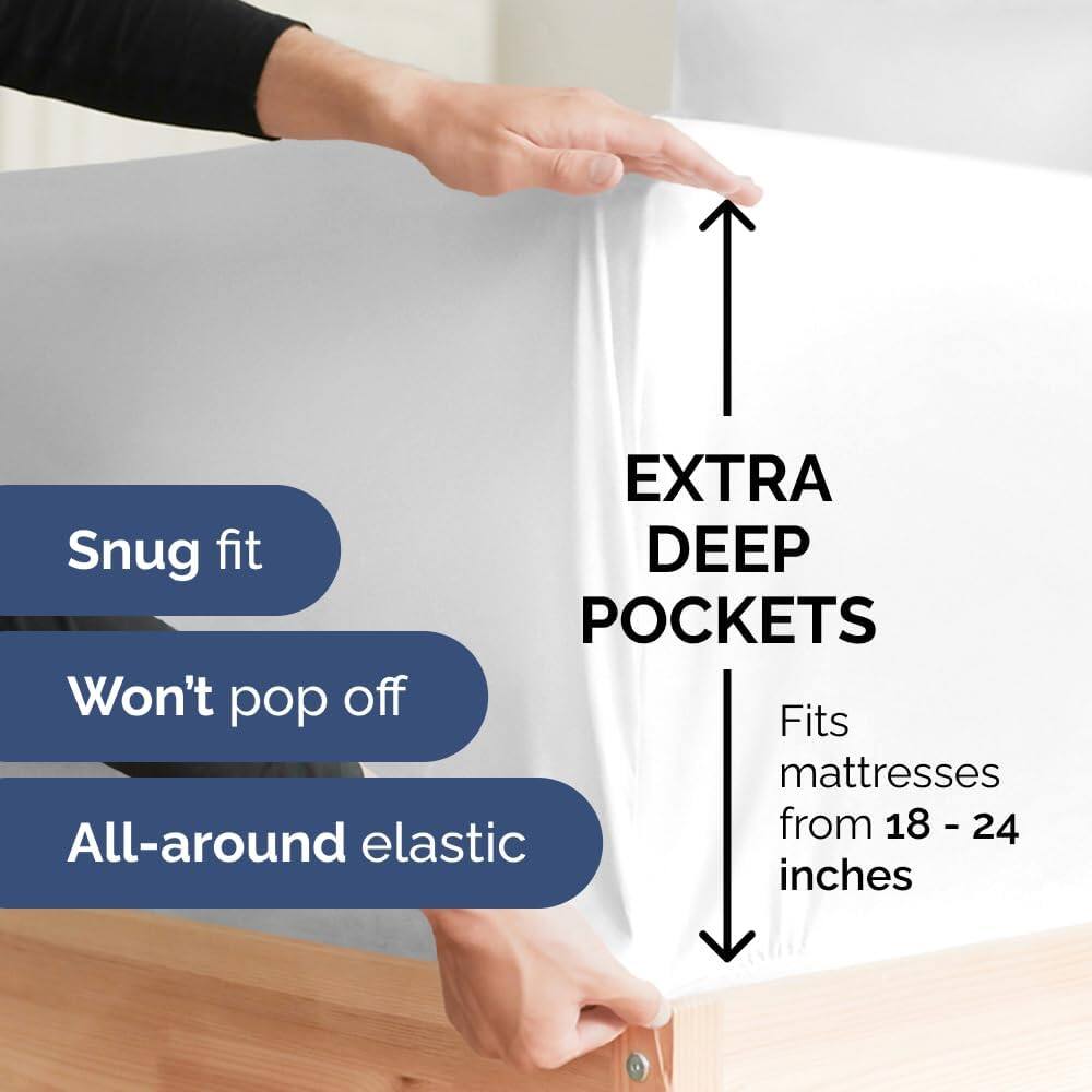 - EXTRA DEEP POCKETS
- Fits mattresses from 18 - 24 inches
- Snug fit
- Won't pop off
- All-around elastic