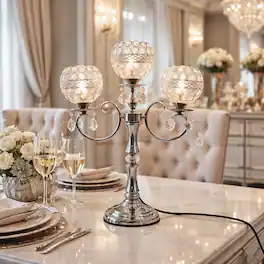 FC Design - 23"H Polished Silver Ornamental Stem w/ Triple Faux Crystal Mesh Globes Touch Lamp