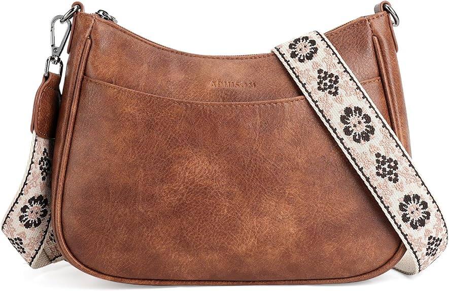 Front. Vulpecula Spade - Trendy Leather Crossbody Purse with Adjustable Strap, Women's Shoulder Handbag - 01-brown.
