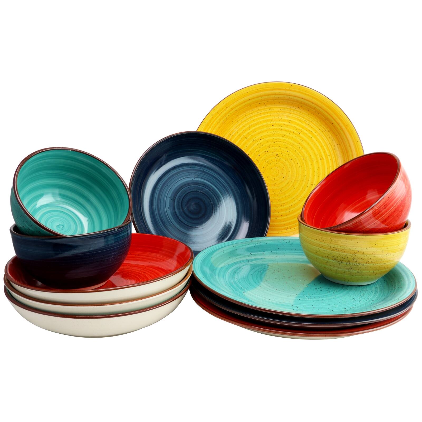 Alt View 6. Gibson - Gibson Color Speckle 12 Piece Mix and Match Double Bowl Dinnerware Set in 4 Assorted Colors - Assorted.