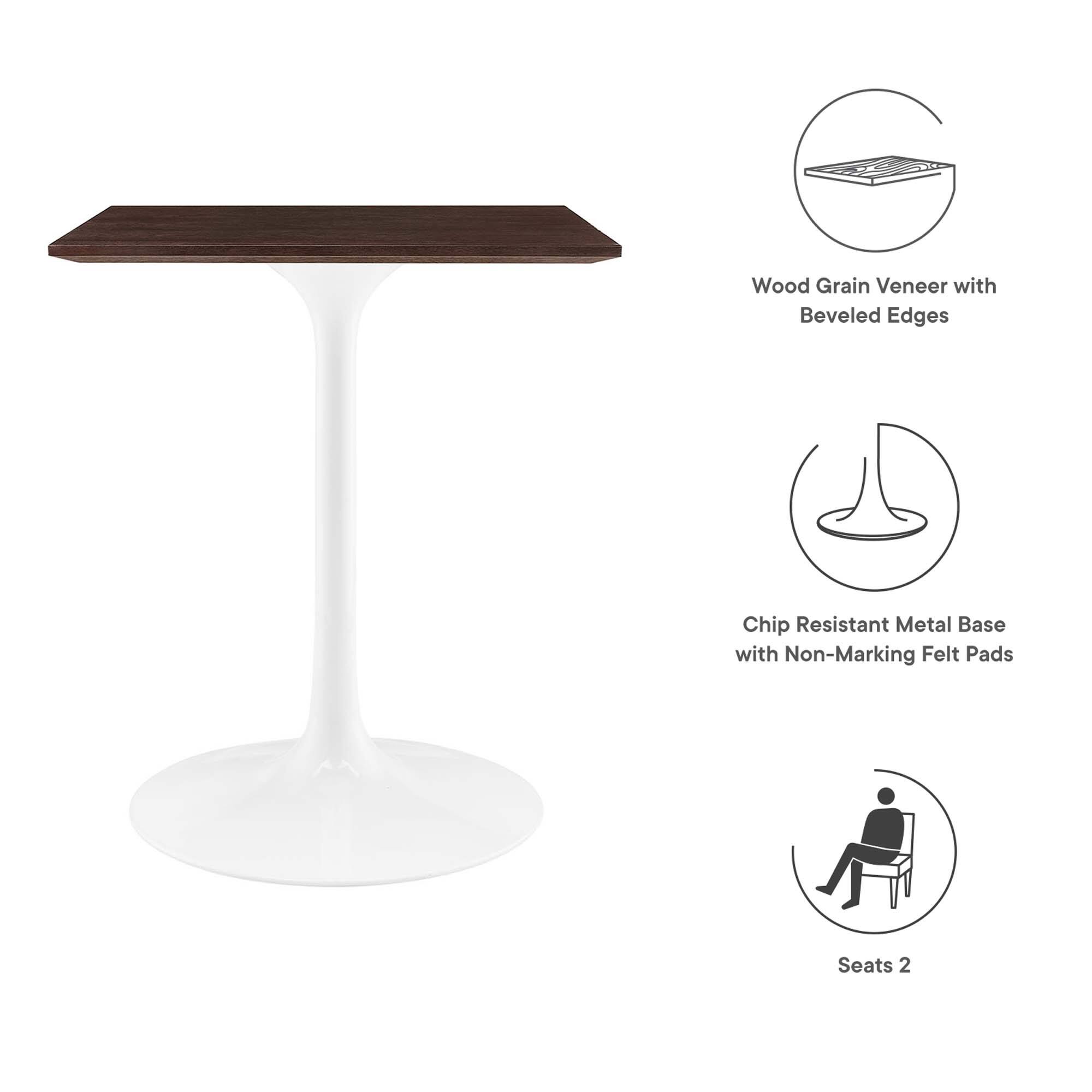 - Wood Grain Veneer with Beveled Edges
- Chip Resistant Metal Base with Non-Marking Felt Pads
- Seats 2