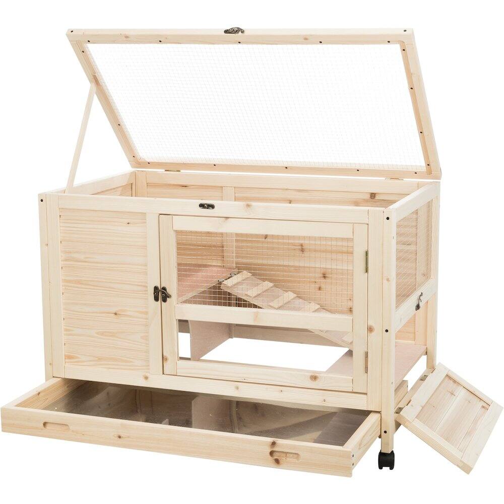 Alt View 2. TRIXIE - Mobile Indoor 1-Story Wooden Animal Cage with Wheels & Pull-Out Tray - Natural.