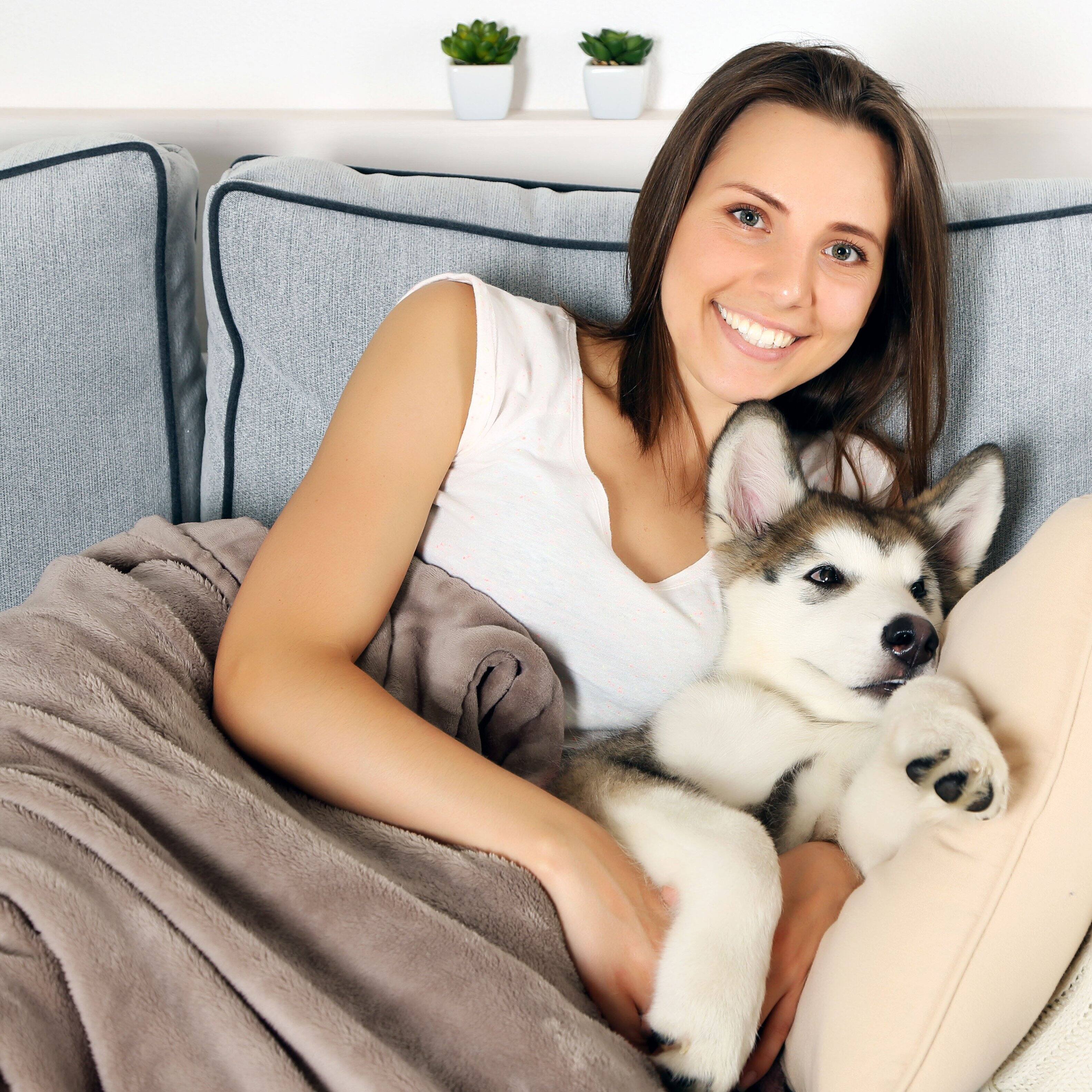 Alt View 4. PetMaker - Waterproof Dog Blanket 50x60 Sherpa Dog Blanket for Couch, Bed or Car - Protects from Spills, Stains, or Pet Fur - Gray.