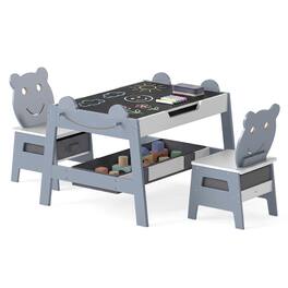 Costway - 5-in-1 Kids' Table & Chair Set with Chalkboard, Whiteboard, 3 Storage Bins, 4 Hooks - Gray,White