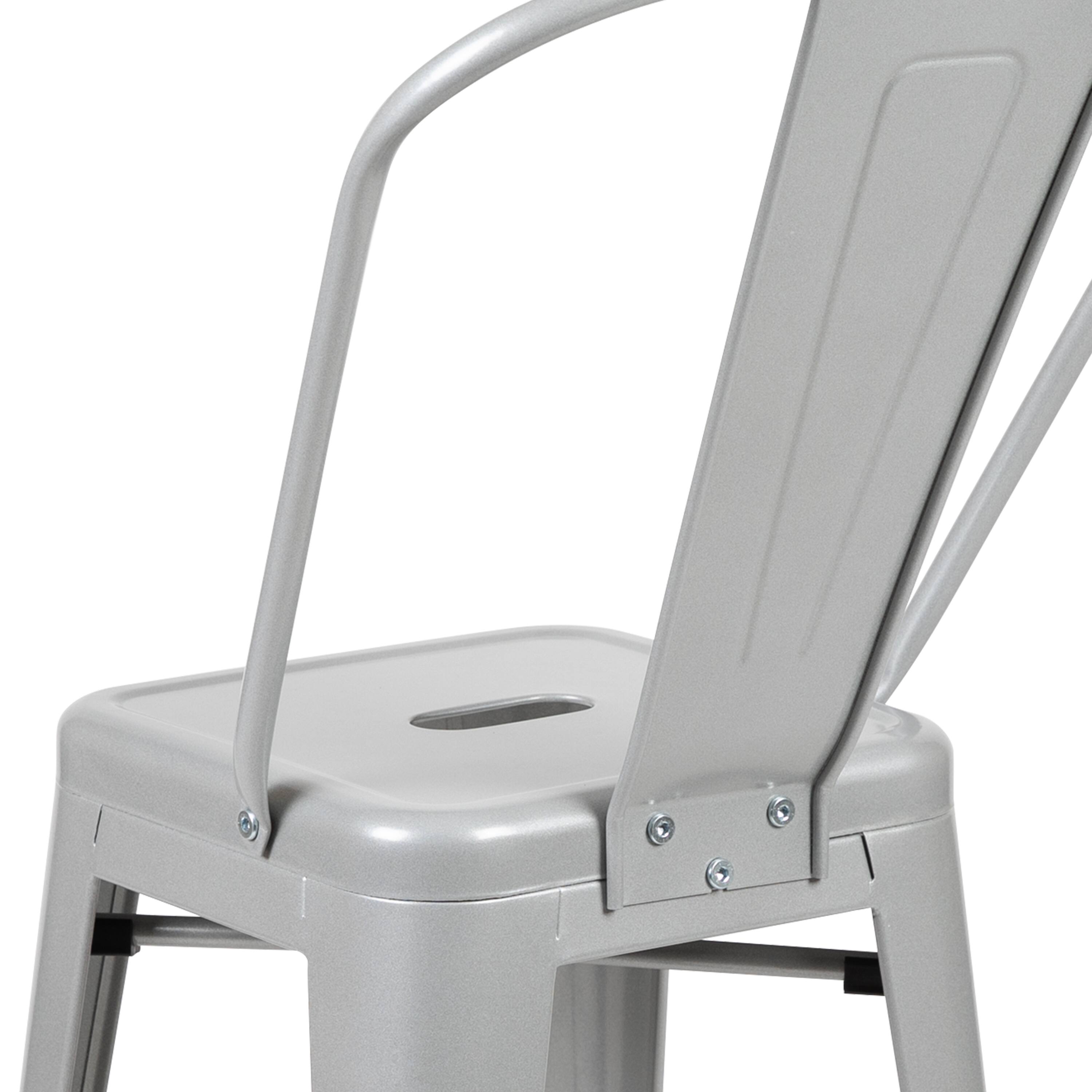 Alt View 10. Emma + Oliver - Commercial Grade 4 Pack 24" High Metal Indoor-Outdoor Counter Height Stool with Back - Silver.