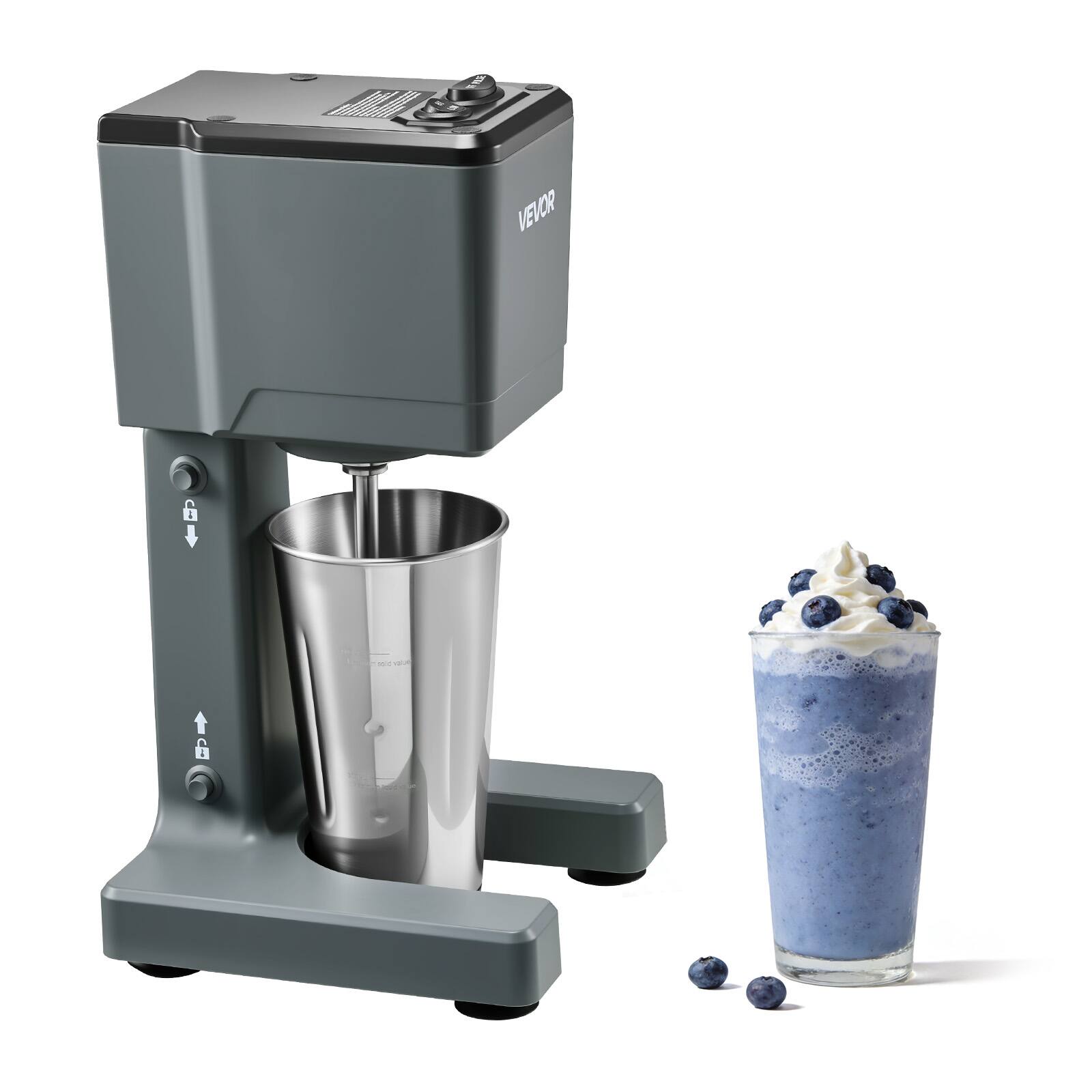Front. VEVOR - Milkshake Maker, 150W Milk Shake Maker Mixer, Single Head Drink Mixer Blender Machine, Dual-Speed Adjustment Milkshake - Grey.