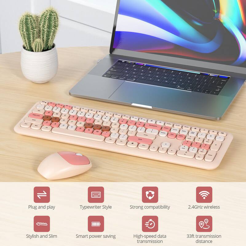 Plug and play  
Typewriter Style  
Strong compatibility  
2.4GHz wireless  
Stylish and Slim  
Smart power saving  
High-speed data transmission  
33ft transmission distance