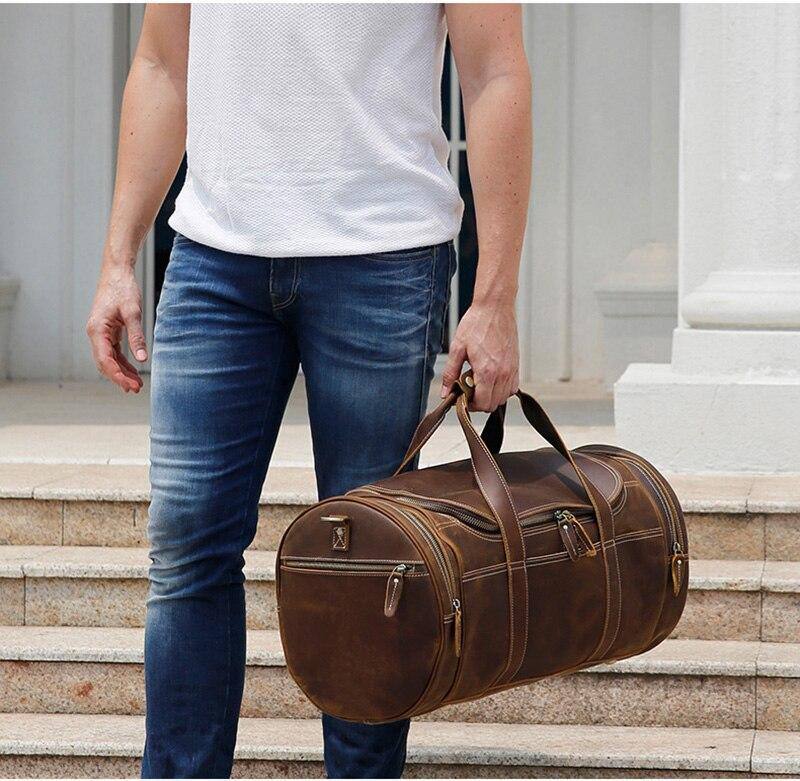 Alt View 7. Steel Horse Leather - The Wainwright Weekender | Round Vintage Leather Weekender - Dark Brown.