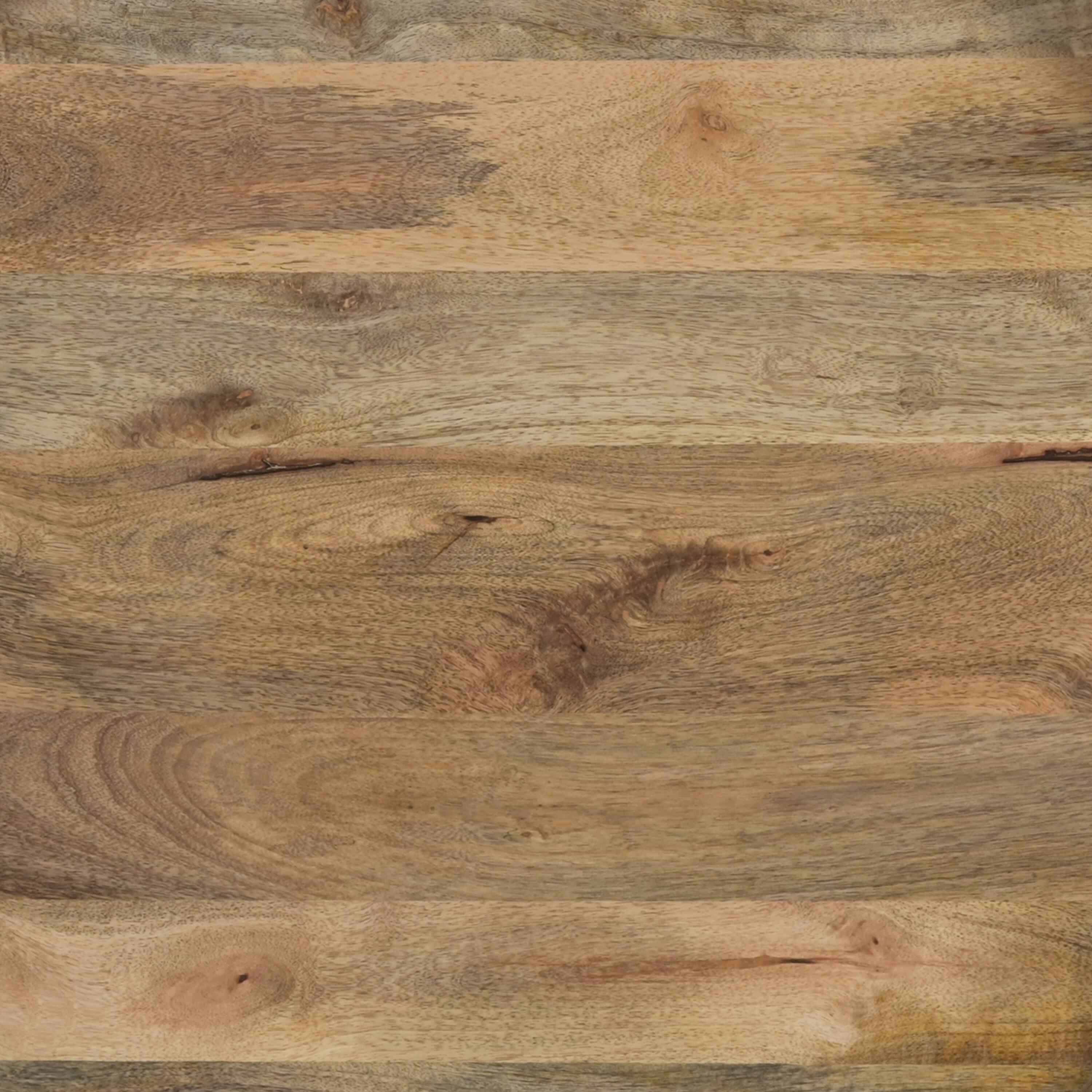 Alt View 4. Manhattan Lane - Gia 29 Inch Modern Handcrafted Round Coffee Table, Natural Brown Wood Top with Carved Edge, Black Iron Legs - Brown, Black, White.