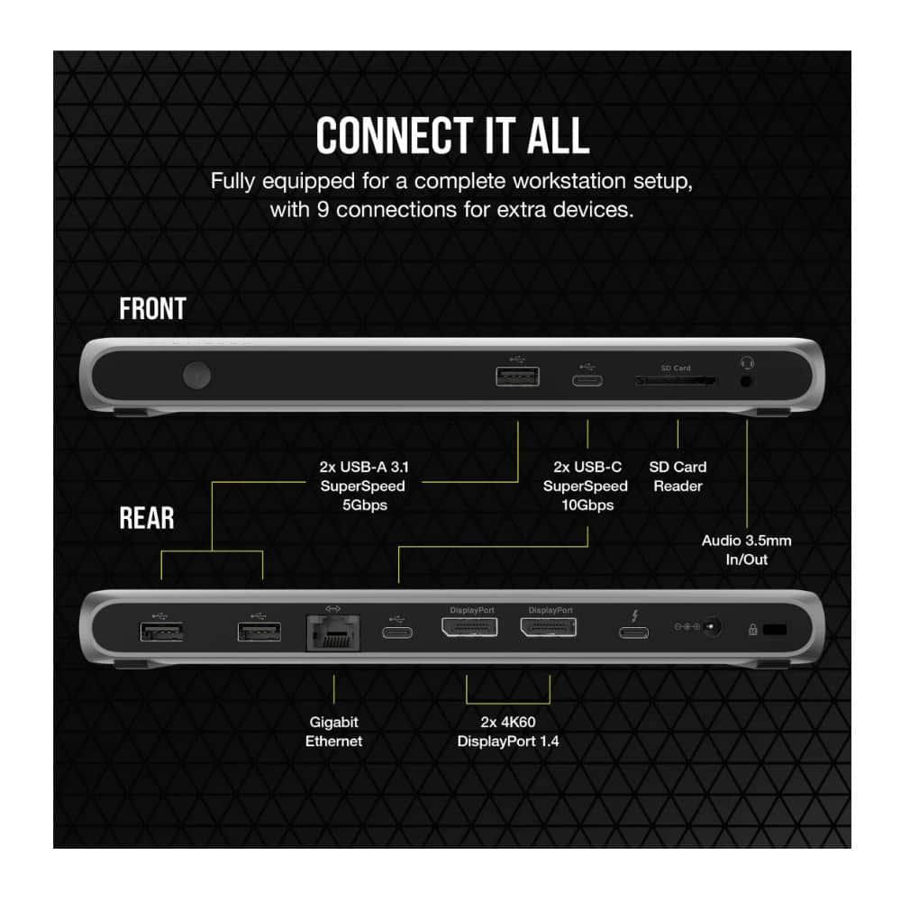 CORSAIR TBT100 Thunderbolt 3 USB Dock with Two DisplayPort and
